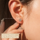 Khuyên tai bạc Việt Nam xi vàng trắng đính Kim Cương Moissanite 5 li Sunflower