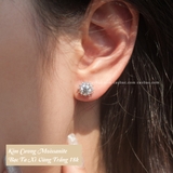Khuyên tai bạc Việt Nam xi vàng trắng đính Kim Cương Moissanite 5,4 li Tinysun