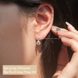 Khuyên tai bạc Việt Nam xi vàng trắng đính Kim Cương Moissanite 6 li Lily