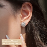 Khuyên tai bạc Việt Nam xi vàng trắng đính Kim Cương Moissanite 6 li Stardust