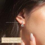 Khuyên tai bạc Việt Nam xi vàng trắng đính Kim Cương Moissanite 6,3 li Tulips