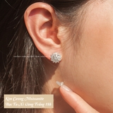 Khuyên tai bạc Việt Nam xi vàng trắng đính Kim Cương Moissanite 6,5 li Sunshine