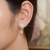 Khuyên tai bạc Việt Nam Ngọc Trai Freshwater bông tuyết ổ đá