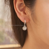 Khuyên tai bạc Việt Nam Ngọc Trai Freshwater chốt bấm viền đá