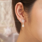 Khuyên bạc Việt Nam Ngọc Trai Freshwater họa tiết hoa thoi