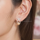 Khuyên tai bạc Việt Nam Ngọc Trai Freshwater nơ đá