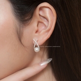 Khuyên tai bạc Việt Nam Ngọc Trai Freshwater sợi đan