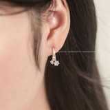 Khuyên tai bạc Việt Nam tròn bấm hai đá rơi