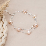 Lắc tay bạc Việt Nam Ngọc trai Freshwater 6 li hai dây mix bi