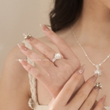 Nhẫn bạc Việt Nam Ngọc trai Freshwater viền đá nhọn