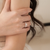 Nhẫn bạc Việt Nam ổ đá bốn chấu đế dải đá tròn