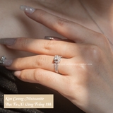 Nhẫn bạc Việt Nam xi vàng trắng đính Kim Cương Moissanite 4 li Charlotte