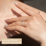Nhẫn bạc Việt Nam xi vàng trắng đính Kim Cương Moissanite 5 li Rosa