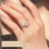Nhẫn bạc Việt Nam xi vàng trắng đính Kim Cương Moissanite 5,5 li Lotus