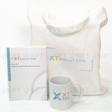 Bộ quà tặng sổ lò xo, cốc sứ, túi vải canvas - In logo XT Solution 