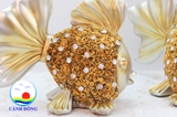 Tượn cá chép vàng đính đá vảy hoa hồng tinh tế trang trí phong thủy sang trọng - 1 cặp