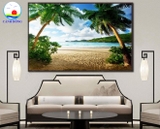 Decal dán tường phong cảnh bãi biển cây dừa xanh mát trang trí homestay, khu nghỉ dưỡng, yoga thư giản - in theo size yêu cầu trên nhiều chất liệu - sẵn keo dán dễ