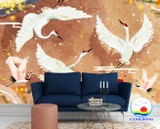 Giấy dán tường hình ảnh đàn cò hạc trắng bay lượn
