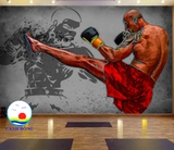 Giấy dán tường võ sĩ boxing mạnh mẽ trang trí phòng tập