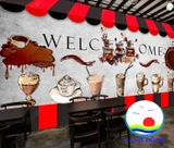 Decal Dán Tường Quán Cà Phê Coffee Trà Sữa Size Lớn Hoa Văn Độc Đáo