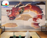 Giấy dán tường họa tiết rồng bay trên nền mây trắng