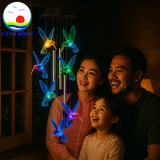 Chuông gió đèn năng lượng mặt trời Cảnh Đông - Quà tặng , trang trí decor gần gũi thiên nhiên - khắc chữ lá gió yêu cầu