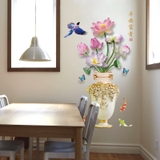 Decal dán tường hoa sen xinh trong bình sứ trang trí phòng sang trọng