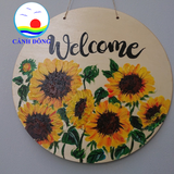 Bảng treo cửa Welcome gỗ 30 cm treo cửa kính, tường vẽ tay sáng tạo độc đáo tặng kèm móc dán treo - Nhận vẽ theo yêu cầu