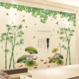 Decal dán tường combo phong cảnh thiên nhiên xanh mát - không gian phòng Á Đông sang trọng