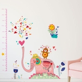 Decal dán tường thước đo voi hồng đáng yêu cho bé