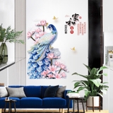 Decal dán tường chim công giàu có tốt lành sang trọng  có thể dán cửa kính, dán gỗ