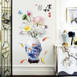 Decal dán tường hoa sen bình sen xanh sang trọng