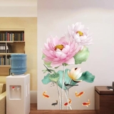 Decal dán tường hoa sen cá chép size lớn sang trọng kiểu mới