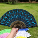 Quạt vải thêu hoa tiết công quý cô quý bà sang trọng xanh dương