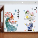 Decal dán tường hoa sen bình sen xanh sang trọng