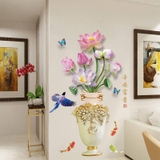 Decal dán tường hoa sen xinh trong bình sứ trang trí phòng sang trọng