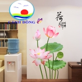 Decal dán tường hoa sen phong thủy màu sắc tươi mới sang trọng