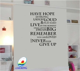 Giấy Dán Tường Chữ HAVE HOPE – DREAM BIG – NEVER EVER GIVE UP Truyền Động Lực Cuộc Sống