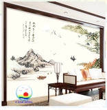 Decal dán tường non nước hữu tình trang trí phòng sang trọng size lớn
