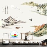 Decal dán tường non nước hữu tình trang trí phòng sang trọng size lớn