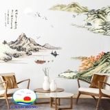 Decal dán tường non nước hữu tình trang trí phòng sang trọng size lớn