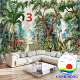 Tranh dán tường xanh lá cây nhiệt đới, rừng nhiệt đới, phong cảnh rừng xanh tươi mát - in theo size yêu cầu trên nhiều chất liệu - sẵn keo dán dễ