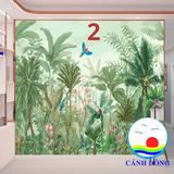 Tranh dán tường xanh lá cây nhiệt đới, rừng nhiệt đới, phong cảnh rừng xanh tươi mát - in theo size yêu cầu trên nhiều chất liệu - sẵn keo dán dễ