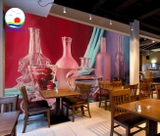 Giấy dán tường 3D chai thủy tinh nhiều màu trang trí quán nghệ thuật