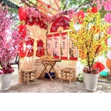 Phụ kiện trang trí quạt, mành tre, liễn thư pháp, hoa, lồng đèn... Nhắn tin cho shop để mua