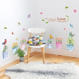 Decal dán tường chậu hoa màu sắc tươi vui nhí nhảnh