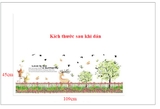 Decal chân tường vườn hoa hươu vàng lãng mạn nhiều màu sắc