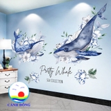 Decal dán tường cá voi xanh – thế giới đại dương phong phú