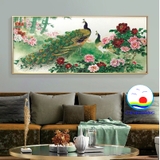 Decal dán tường chim công khổng tước hoa mẫu đơn sang trọng in kích thước theo yêu cầu