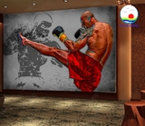 Giấy dán tường võ sĩ boxing mạnh mẽ trang trí phòng tập